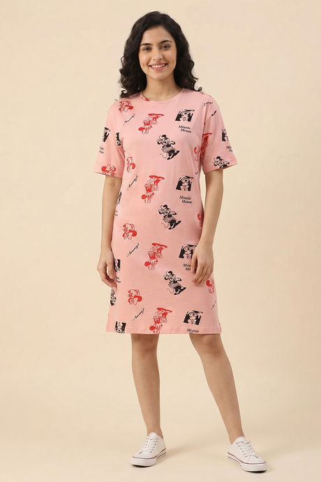 Zivame Mickey & Friends Knit Cotton Loungewear Dress - Gossamer Pink — image 2